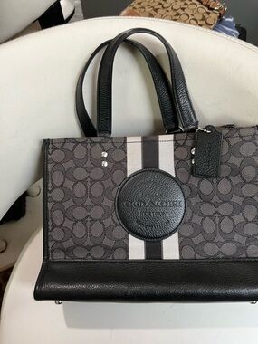 Coach Black and Gray Signature Stripe Tote